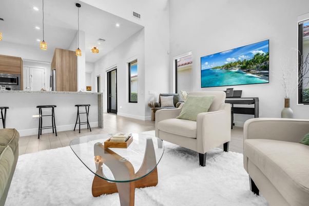 Interior, Kitchen, Living room, Pendant Lights, Recessed Lighting, Stainless Steel Appliances, Wood Texture Flooring