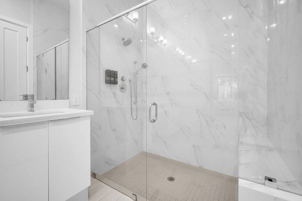 Bathroom, Glass Shower, Interior, Marble Walls