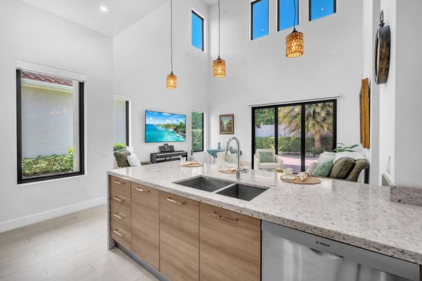 Interior, Kitchen, Pendant Lights, Recessed Lighting, Wood Texture Flooring