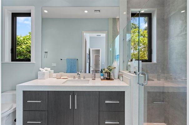 Bathroom, Glass Shower, Interior, Recessed Lighting