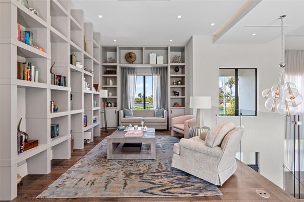 Interior, Living room, Pendant Lights, Recessed Lighting, Wood Texture Flooring