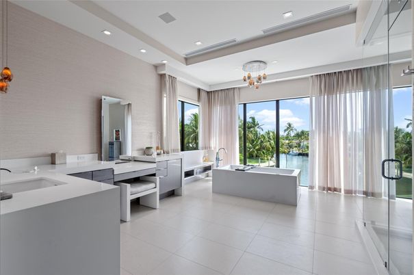 Bathroom, Dual Sink Vanities, Glass Shower, Interior, Recessed Lighting, Water