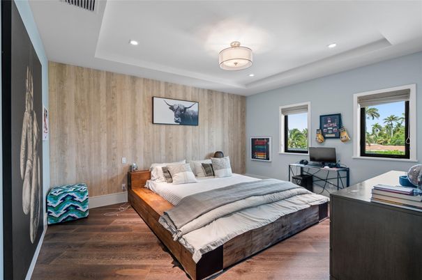 Bedroom, Interior, Recessed Lighting, Wood Texture Flooring