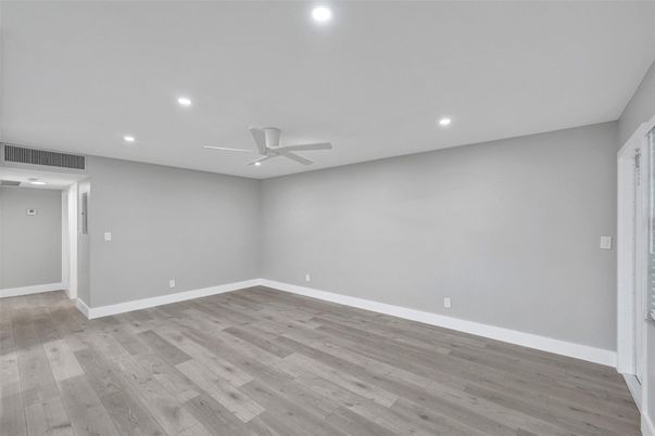 Empty room, Interior, Recessed Lighting, Wood Texture Flooring
