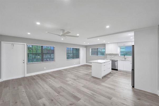 Interior, Kitchen, Recessed Lighting, Wood Texture Flooring