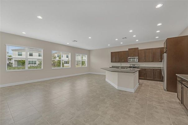 Empty room, Interior, Kitchen, Recessed Lighting, Stainless Steel Appliances