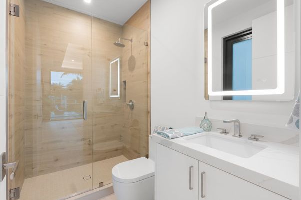 Bathroom, Glass Shower, Interior, Recessed Lighting
