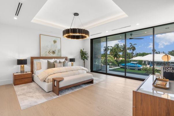 Bedroom, Interior, Pendant Lights, Recessed Lighting, Wood Texture Flooring