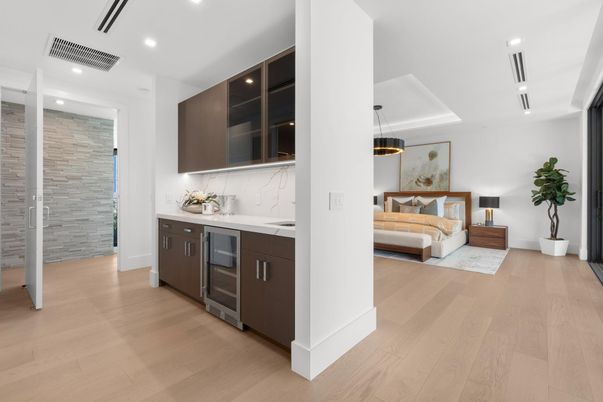 Bedroom, Interior, Kitchen, Pendant Lights, Recessed Lighting, Wood Texture Flooring