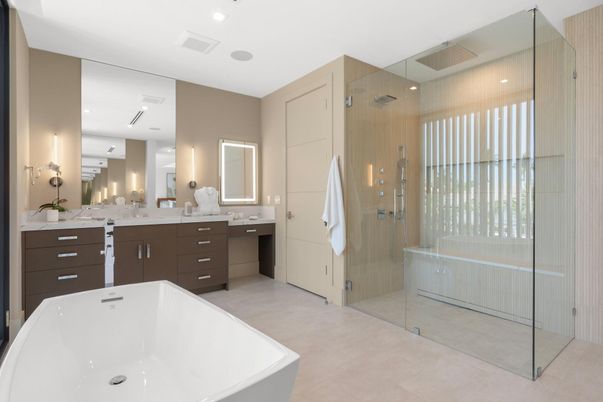 Bathroom, Dual Sink Vanities, Free Standing Baths, Glass Shower, Interior, Recessed Lighting