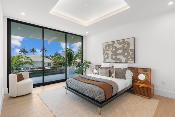 Bedroom, Interior, Recessed Lighting, Water, Wood Texture Flooring