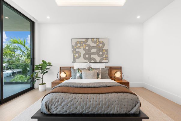 Bedroom, Interior, Recessed Lighting, Wood Texture Flooring