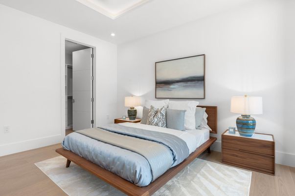 Bedroom, Interior, Recessed Lighting, Wood Texture Flooring