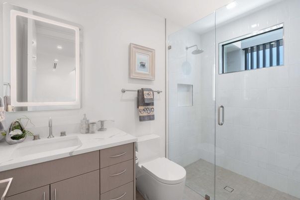 Bathroom, Glass Shower, Interior, Recessed Lighting