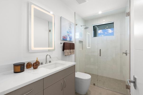 Bathroom, Glass Shower, Interior, Recessed Lighting
