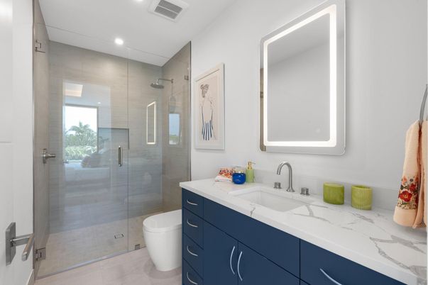 Bathroom, Glass Shower, Interior, Recessed Lighting