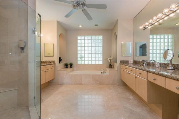 Bathroom, Dual Sink Vanities, Glass Shower, Interior, Recessed Lighting