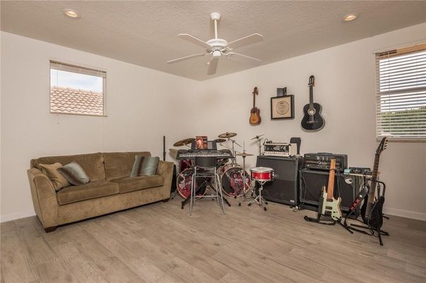 Fitness Equipment, Home Office, Interior, Recessed Lighting, Wood Texture Flooring