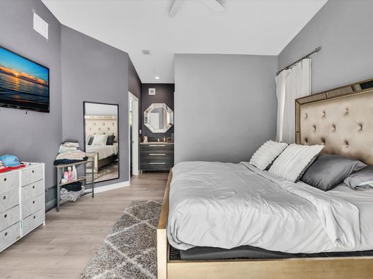 Bedroom, Interior, Recessed Lighting, Wood Texture Flooring