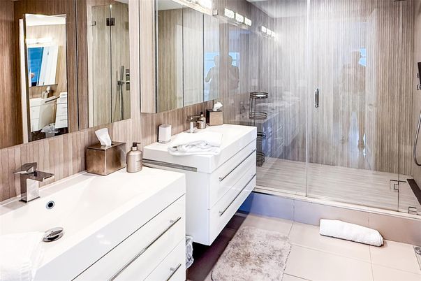 Bathroom, Dual Sink Vanities, Glass Shower, Interior