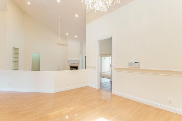 Empty room, Fireplace, Interior, Recessed Lighting, Wood Texture Flooring