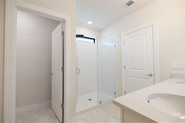 Bathroom, Glass Shower, Interior, Recessed Lighting