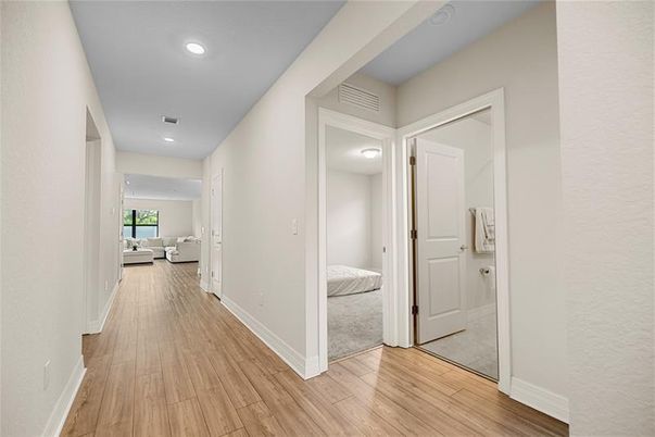 Bedroom, Interior, Recessed Lighting, Wood Texture Flooring