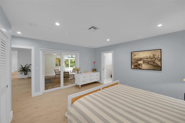 Bedroom, Interior, Recessed Lighting, Wood Texture Flooring