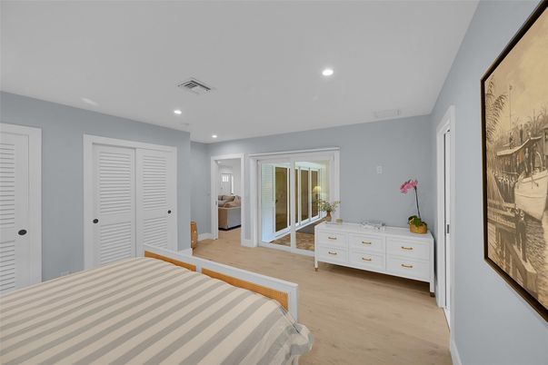 Bedroom, Interior, Recessed Lighting, Wood Texture Flooring