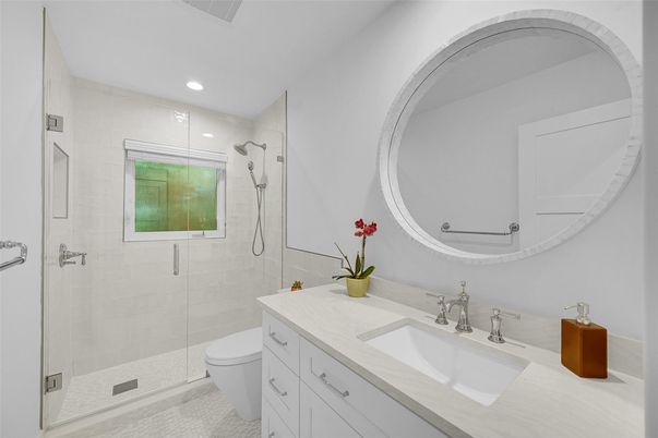 Bathroom, Glass Shower, Interior, Recessed Lighting