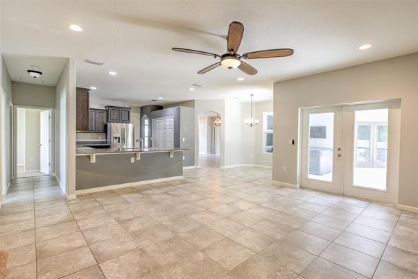 Empty room, Interior, Kitchen, Pendant Lights, Recessed Lighting, Stainless Steel Appliances