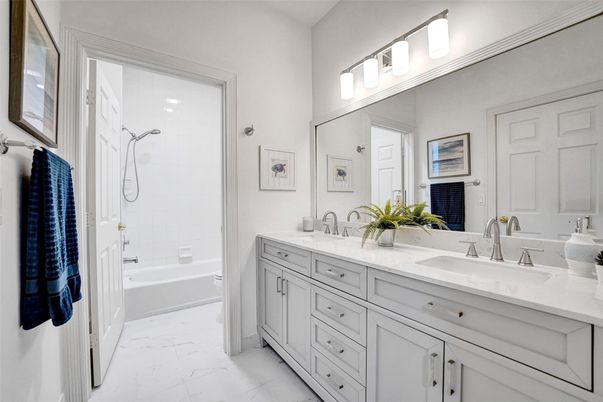 Bathroom, Dual Sink Vanities, Glass Shower, Interior, Marble
