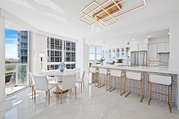 Dining room, Interior, Kitchen, Marble, Recessed Lighting, Stainless Steel Appliances