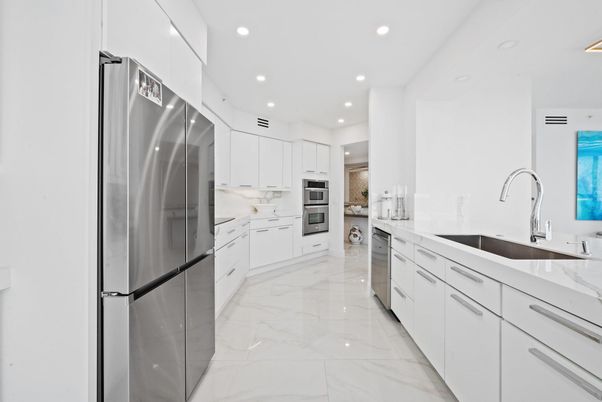 Interior, Kitchen, Marble, Recessed Lighting, Stainless Steel Appliances
