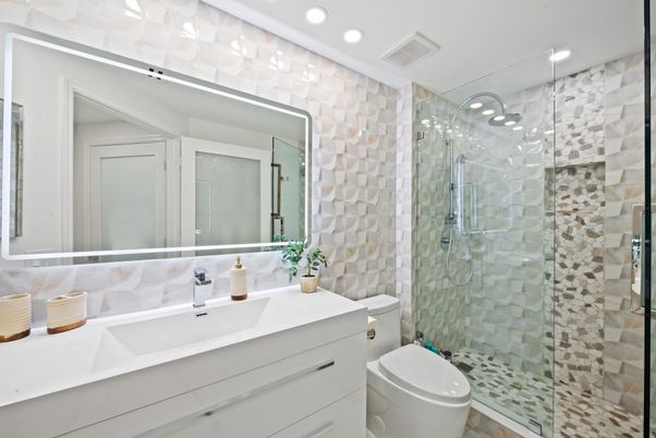 Bathroom, Glass Shower, Interior, Recessed Lighting