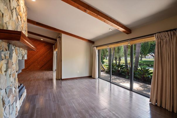 Empty room, Interior, Recessed Lighting, Wooden Beams, Wood Texture Flooring, Wooden Walls