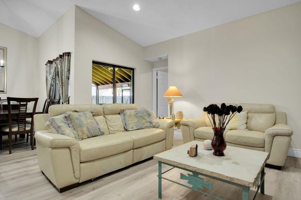 Dining room, Interior, Living room, Recessed Lighting, Wood Texture Flooring