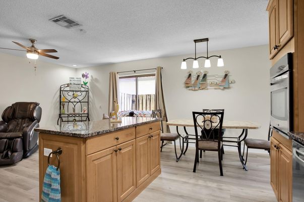 Dining room, Interior, Pendant Lights, Recessed Lighting, Wood Texture Flooring