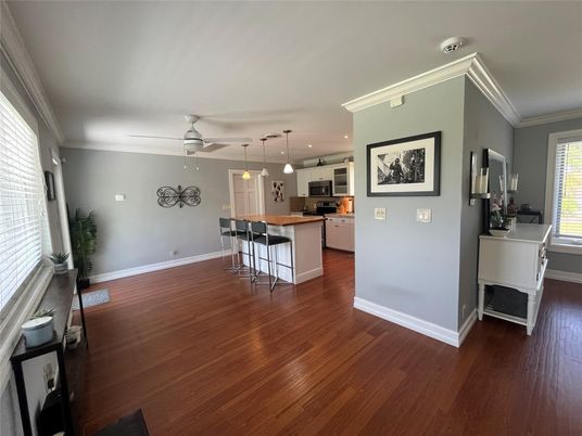 Interior, Kitchen, Pendant Lights, Recessed Lighting, Wood Texture Flooring