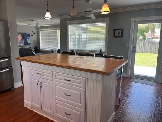 Interior, Kitchen, Pendant Lights, Wood Texture Flooring