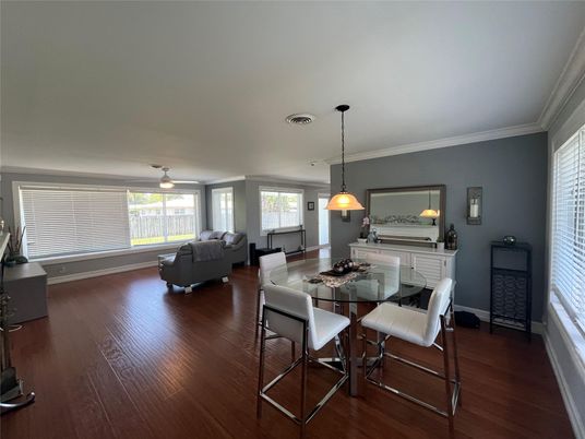 Dining room, Interior, Living room, Pendant Lights, Wood Texture Flooring
