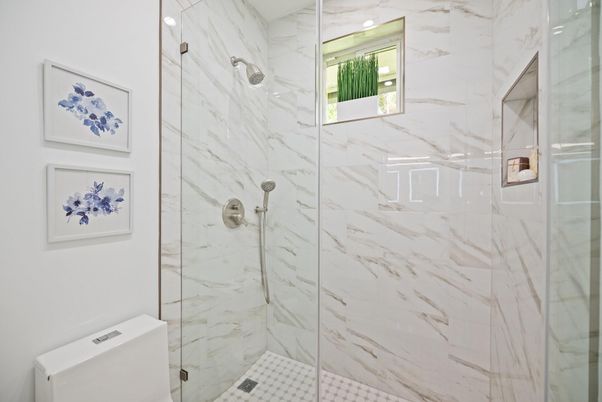 Bathroom, Glass Shower, Interior, Marble Walls