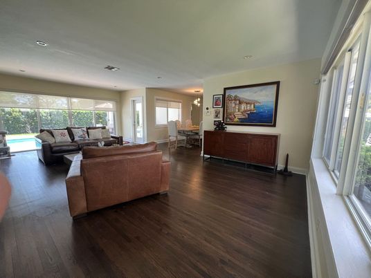Dining room, Interior, Living room, Recessed Lighting, Wood Texture Flooring