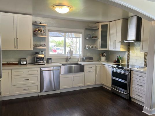 Interior, Kitchen, Stainless Steel Appliances, Wood Texture Flooring