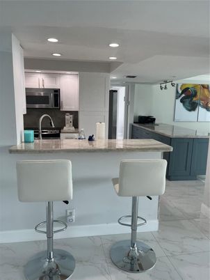Interior, Kitchen, Marble, Recessed Lighting, Stainless Steel Appliances