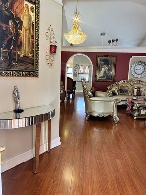 Chandelier, Interior, Pendant Lights, Piano, Wood Texture Flooring