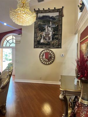 Chandelier, Interior, Recessed Lighting, Wood Texture Flooring