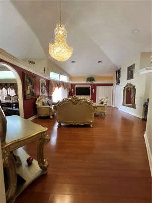 Chandelier, Interior, Living room, Wood Texture Flooring