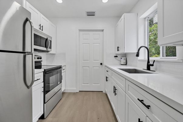 Interior, Kitchen, Recessed Lighting, Wood Texture Flooring