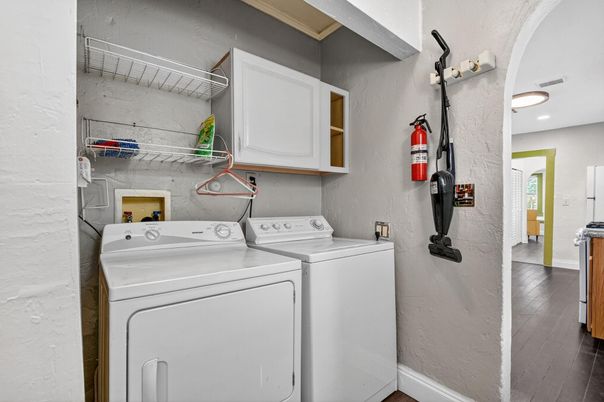 Interior, Recessed Lighting, Utility Closets, Washer, Wood Texture Flooring
